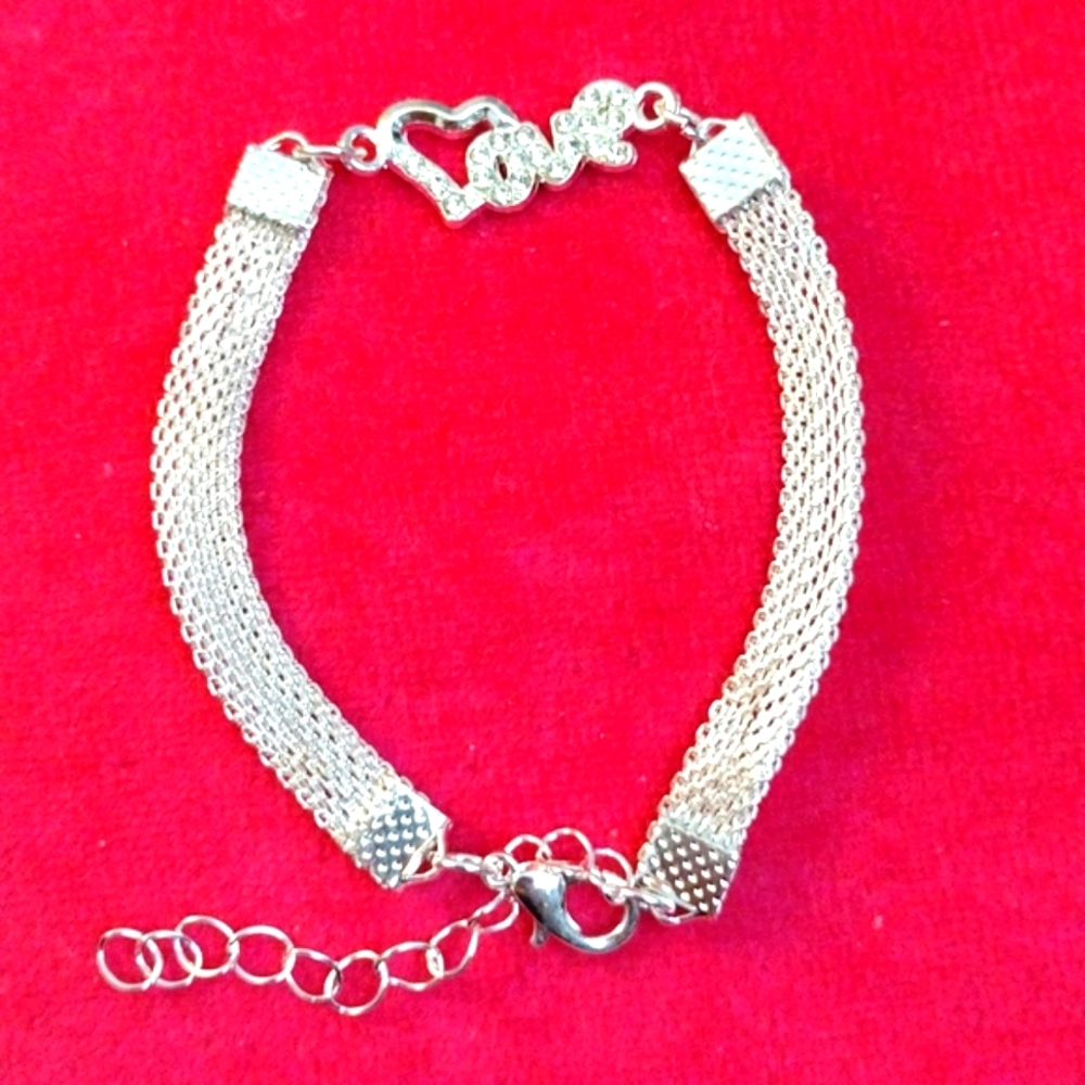 6"-8" Silver plated love bracelet w/rhinestones